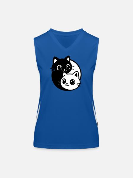 Ying Yang Cat Portrait - Women's Functional Contrast Tank Top - royal/white - Front