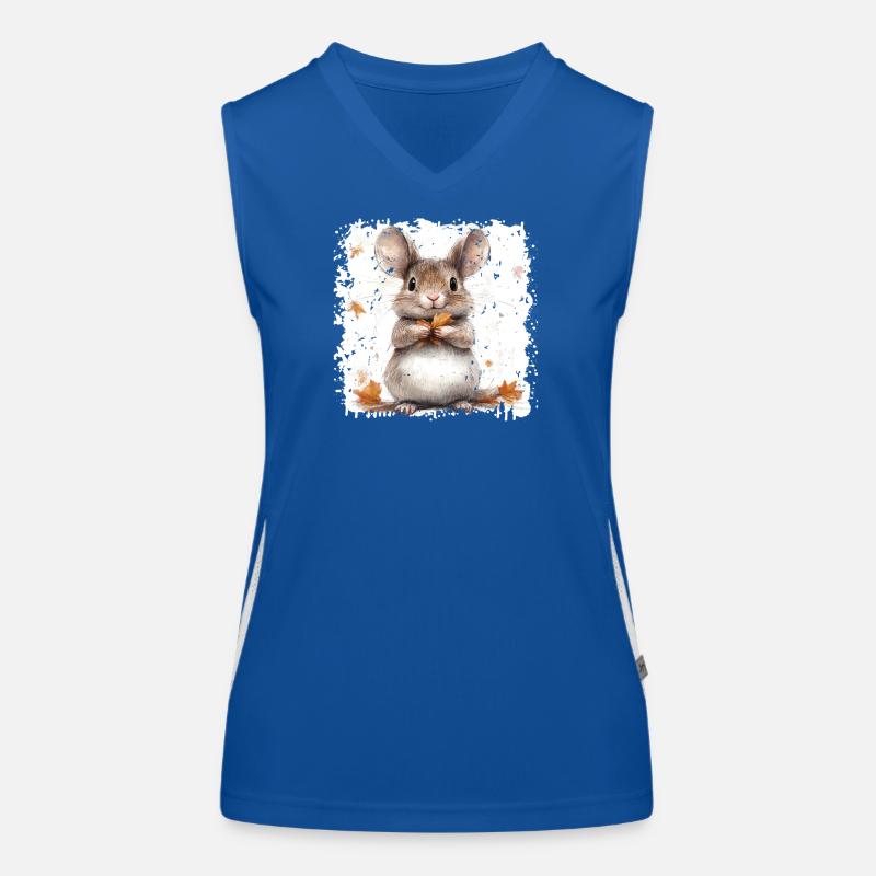 Cute mouse with autumn leaves Women's Functional Contrast Tank Top