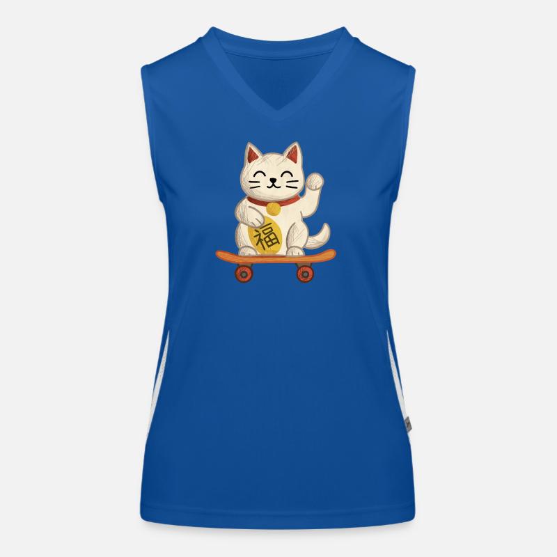 Maneki-neko Chat Planche à roulettes Débardeur respirant contrasté Femme