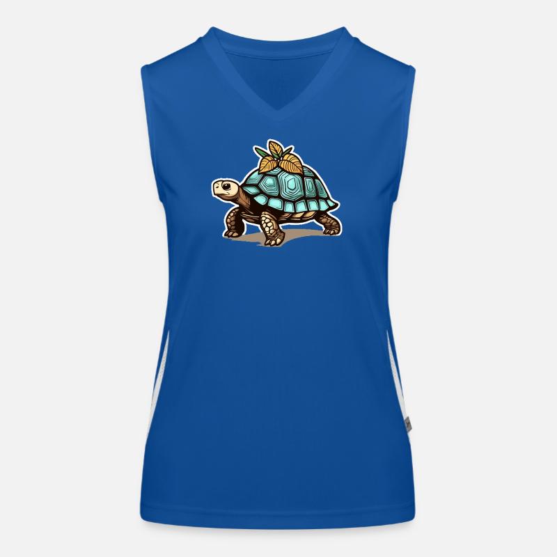 Schildkröte mit blauem Panzer & Blättern Funktionelles Kontrast-Tank Top für Frauen