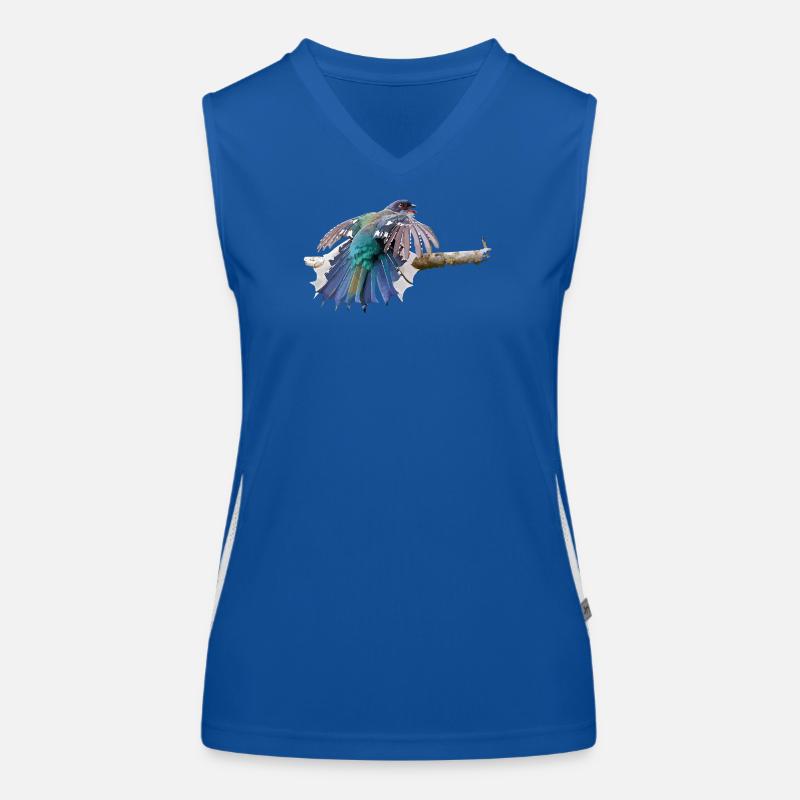 Colorful bird in flight on branch Women's Functional Contrast Tank Top