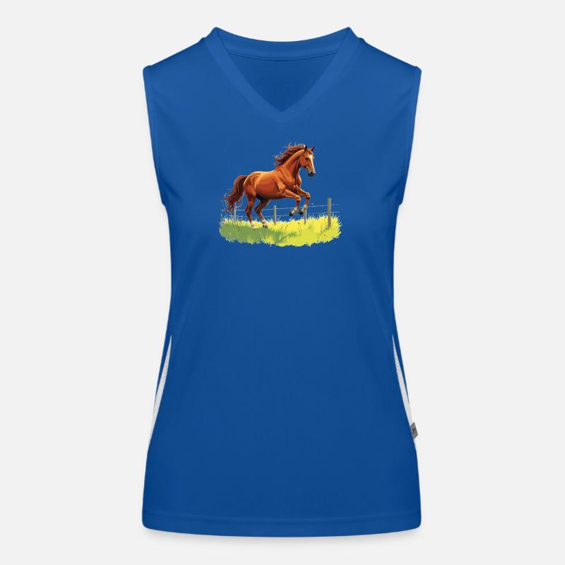 Springender Gaul am Weidezaun Funktionelles Kontrast-Tank Top für Frauen