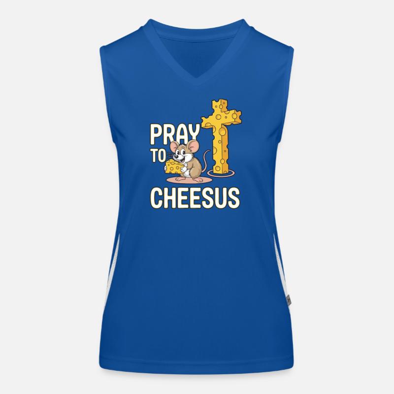 Priez le cheesus – Croix de souris et de fromage Débardeur respirant contrasté Femme