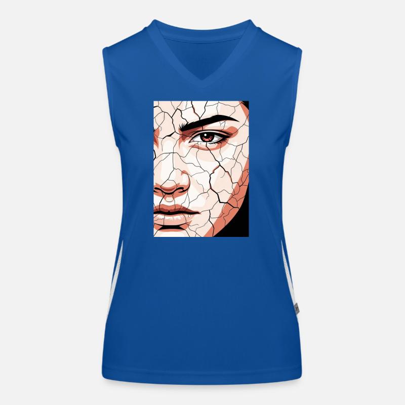 Abstract Face Portrait Cracked Surreal Desert Women's Functional Contrast Tank Top