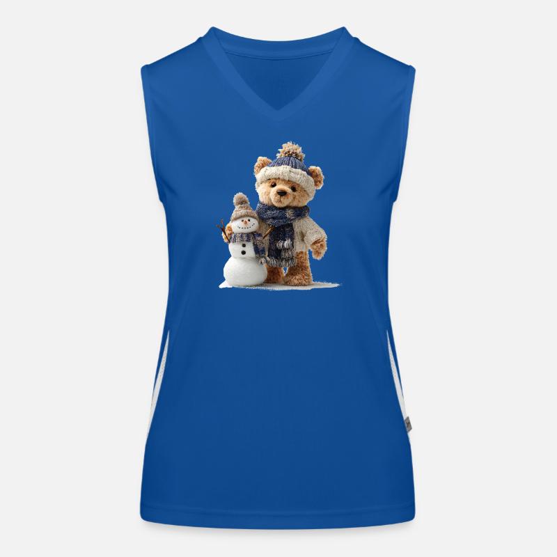 Teddybär baut einen Schneemann Funktionelles Kontrast-Tank Top für Frauen