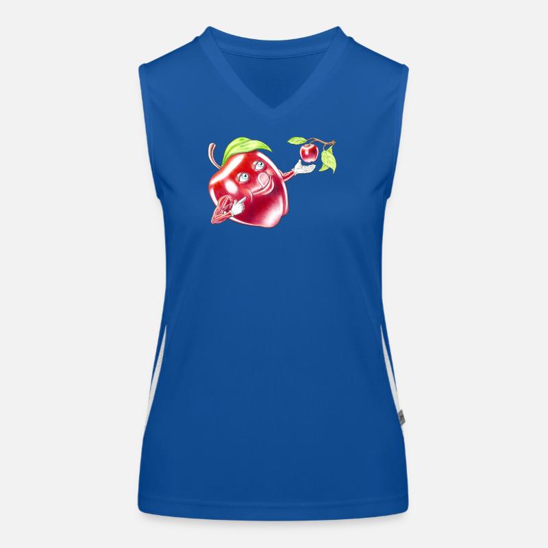 Funny Eat A Red Apple Fruit Cartoon Character Women's Functional Contrast Tank Top