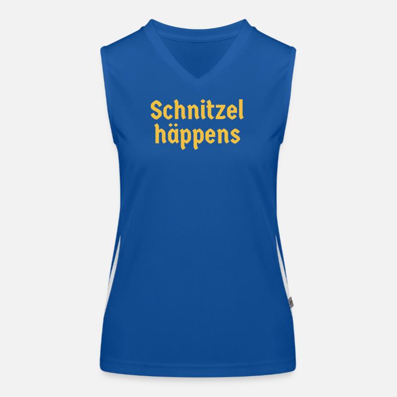 Schnitzel häppens Deutscher Food Humor Spruch Funktionelles Kontrast-Tank Top für Frauen