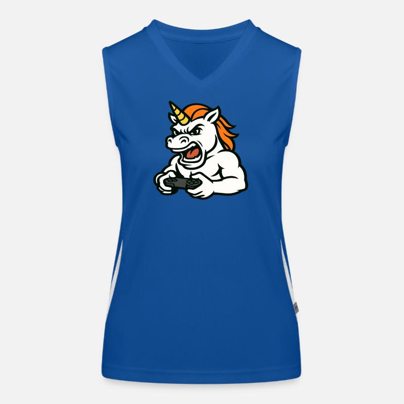 Raging Unicorn Gamer Mascot with Controller Women's Functional Contrast Tank Top