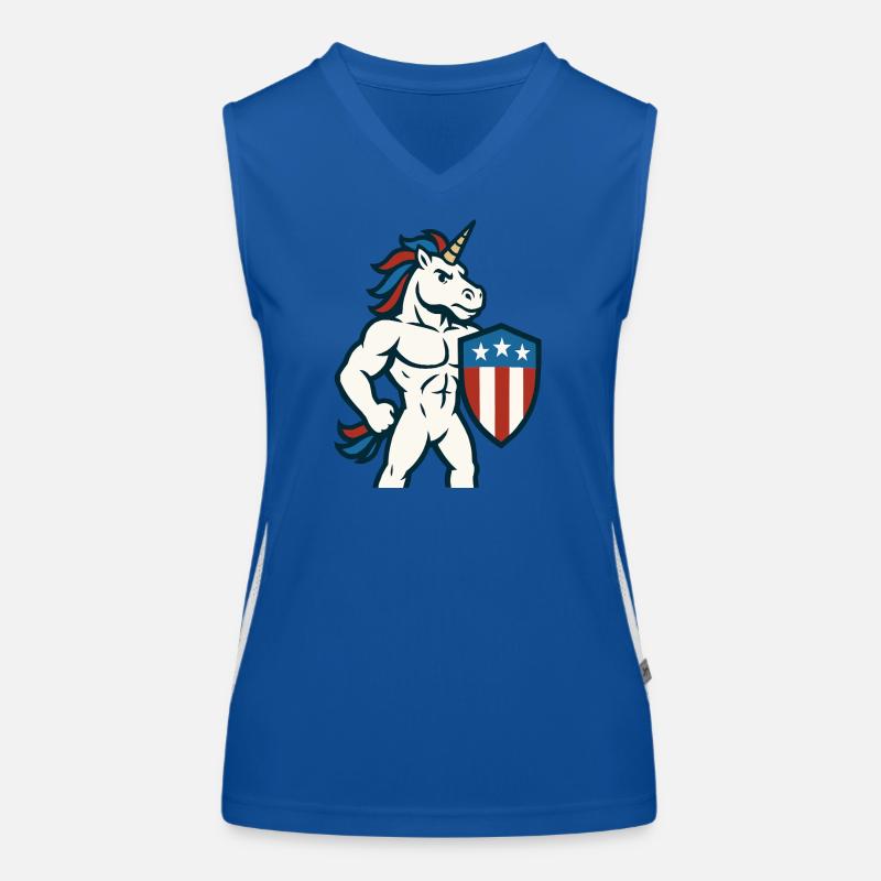 Patriotic Unicorn Mascot Power Shield Design Women's Functional Contrast Tank Top