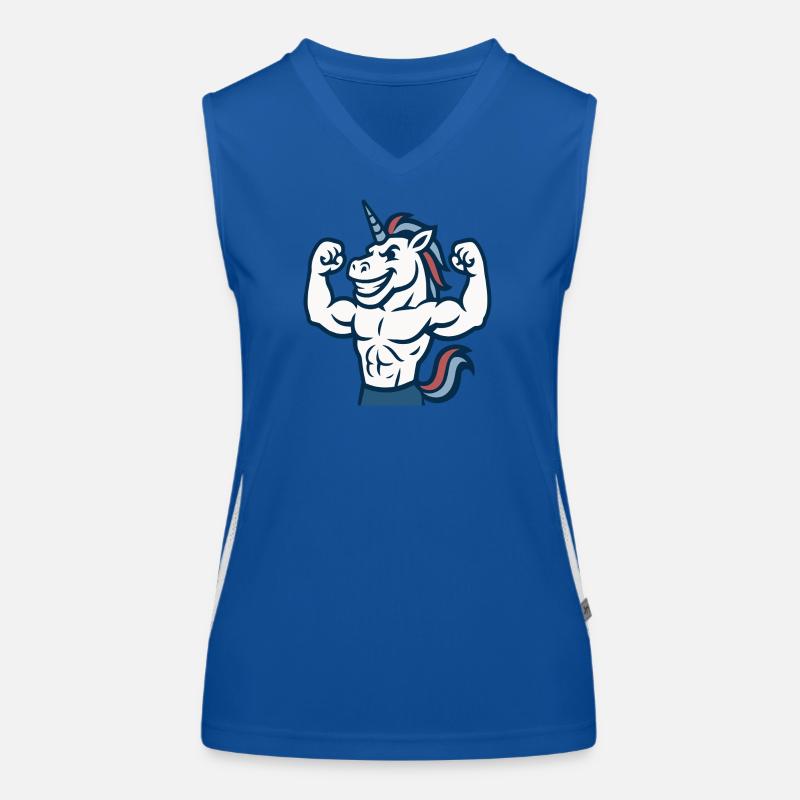 Smiling Unicorn Gym Mascot Power Flex Design Women's Functional Contrast Tank Top