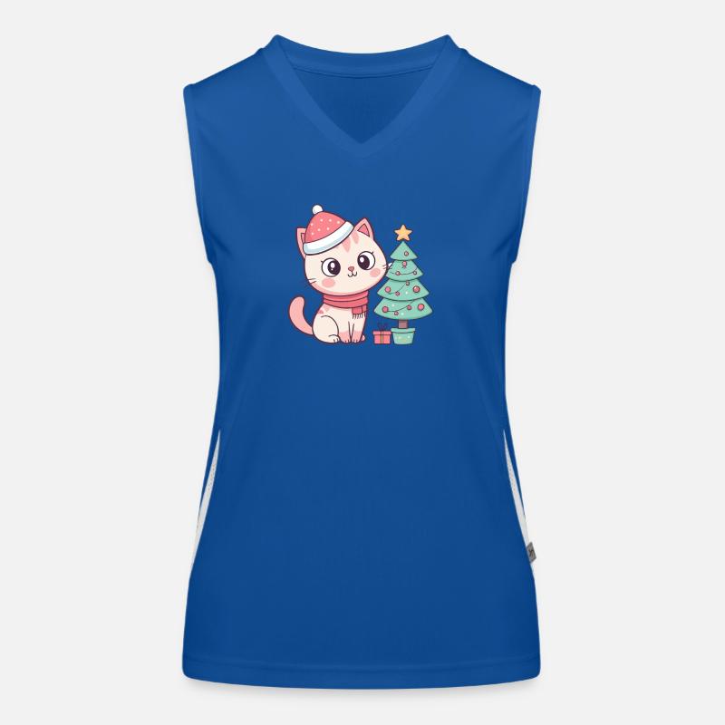 Weihnachtskätzchen am Baum Funktionelles Kontrast-Tank Top für Frauen