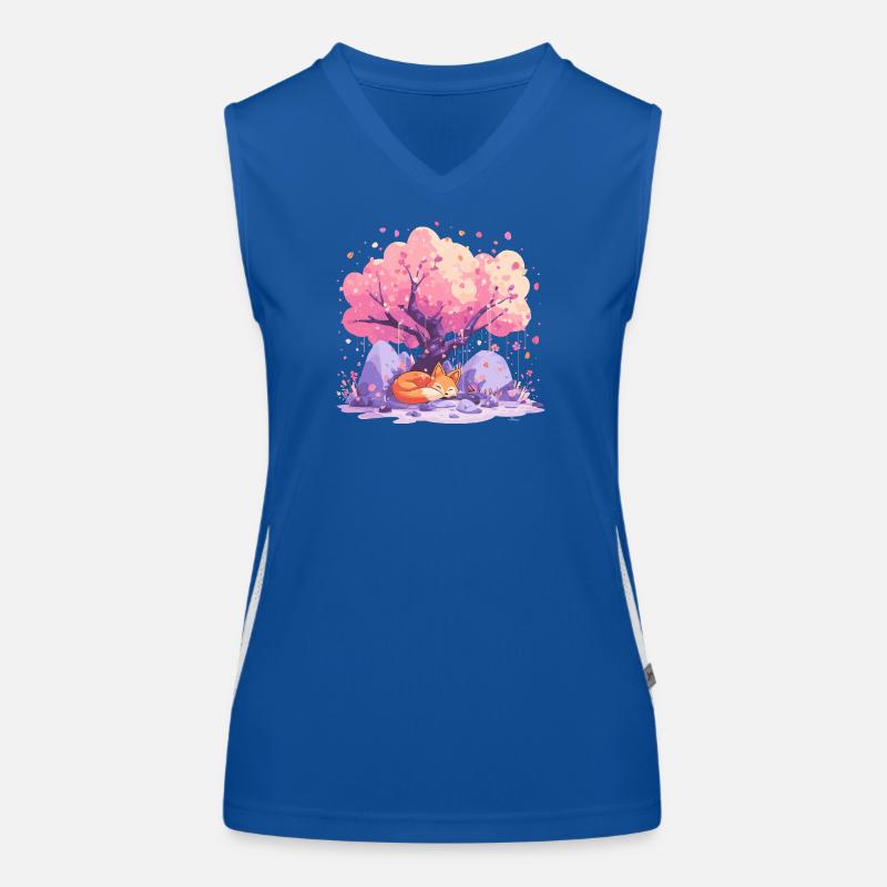 Sleeping fox under cherry tree Women's Functional Contrast Tank Top