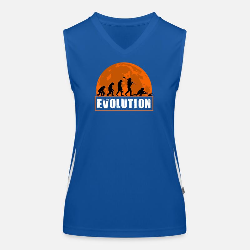 Curling Evolution Silhouette Wintersport Humor Funktionelles Kontrast-Tank Top für Frauen