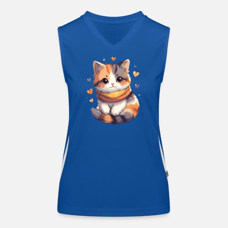 Chaton calico avec écharpe et coeurs Débardeur respirant contrasté Femme