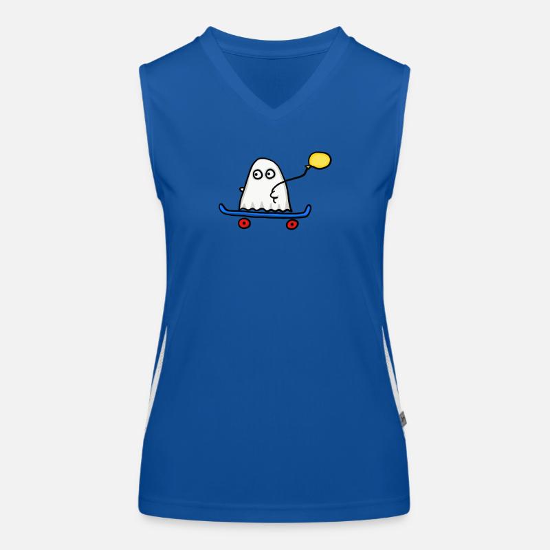 Gespenst mit Skateboard und Luftballon Funktionelles Kontrast-Tank Top für Frauen