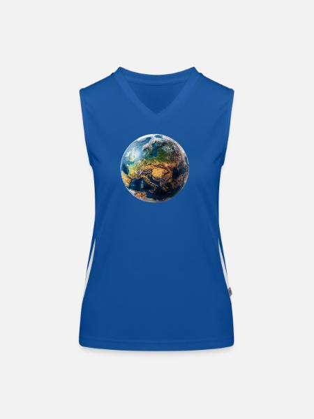 Globus-Design: Europa-Asien Landschaft - Funktionelles Kontrast-Tank Top für Frauen - Royal/Weiß - Vorne