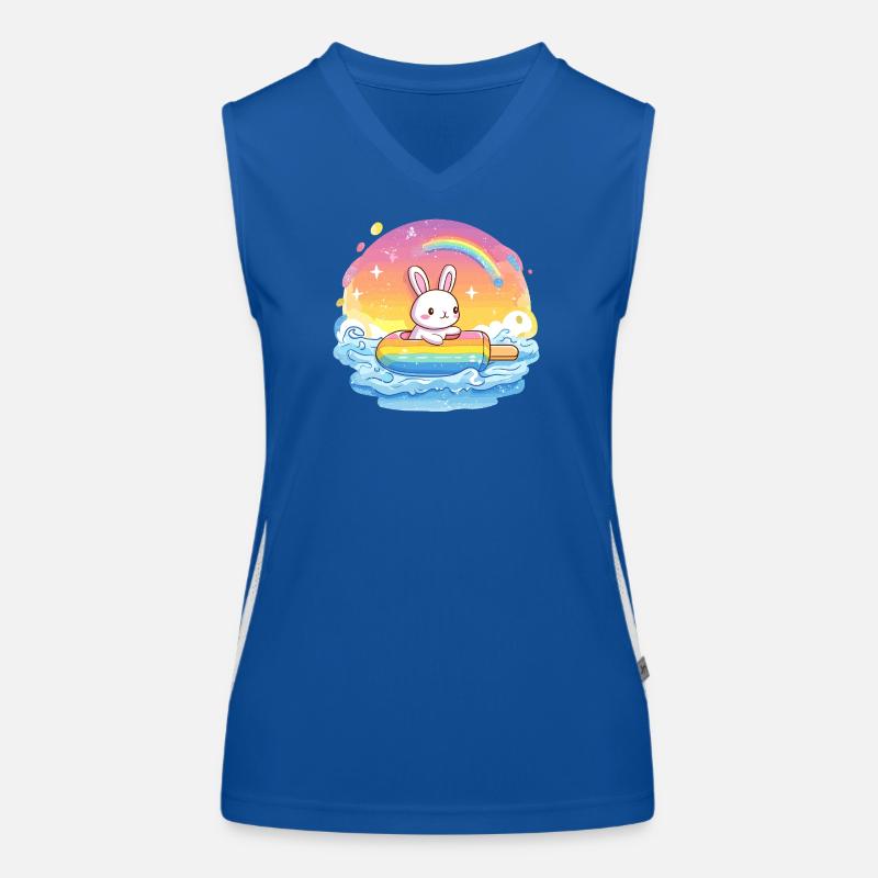 Kleines Bunny surft Regenbogenmeer Funktionelles Kontrast-Tank Top für Frauen