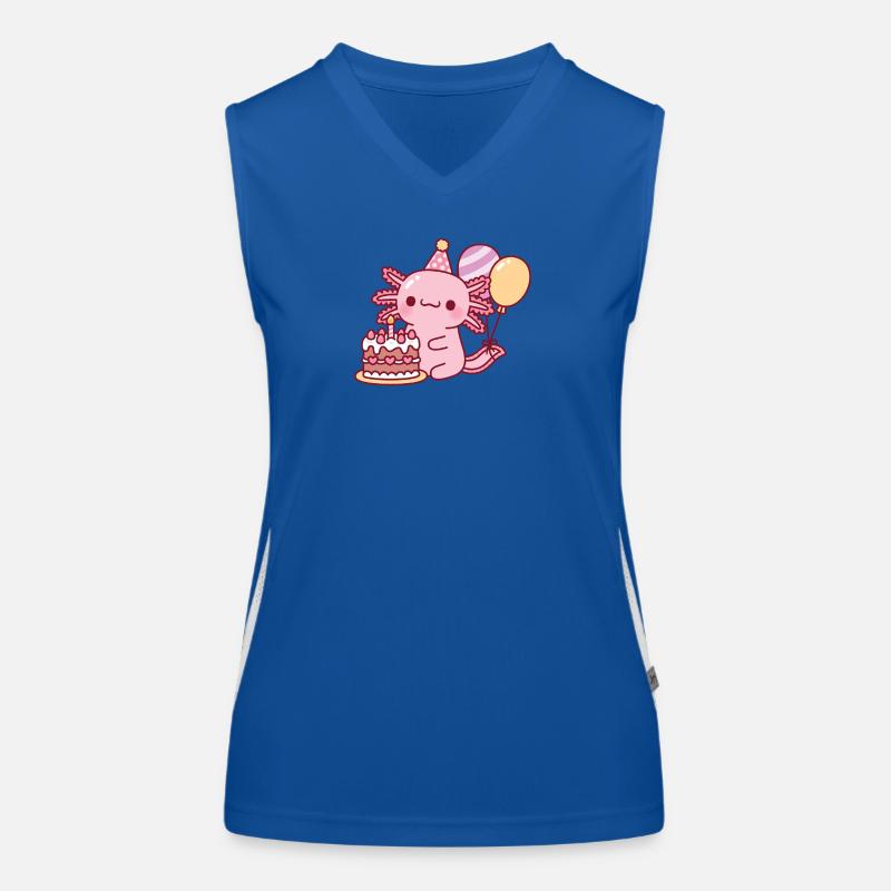 Mignon axolotl avec gâteau d’anniversaire et ballons Débardeur respirant contrasté Femme