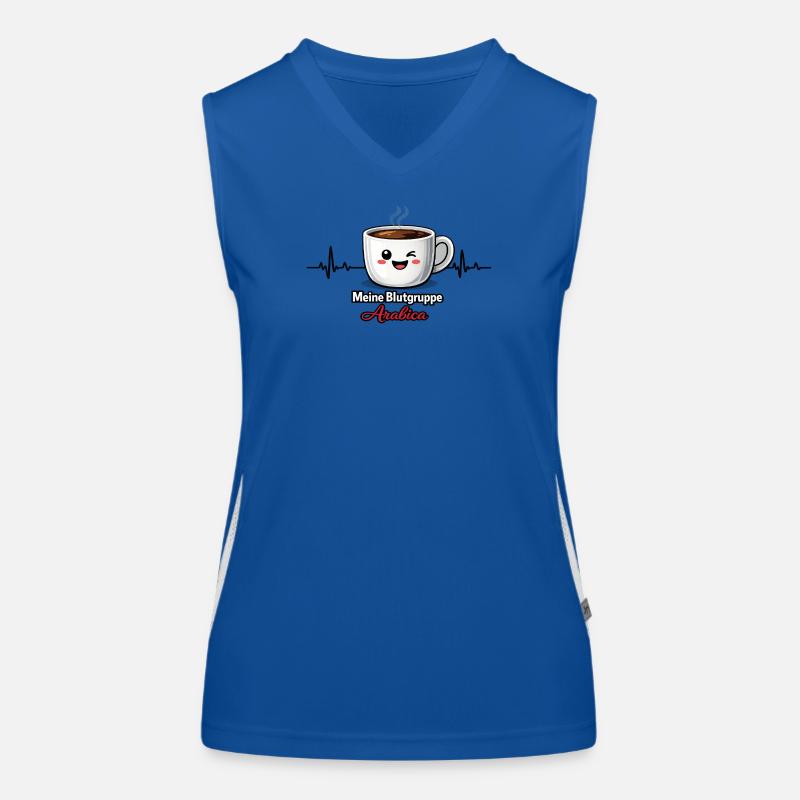 Meine Blutgruppe Arabica-Kaffeetrinker Spruch Funktionelles Kontrast-Tank Top für Frauen