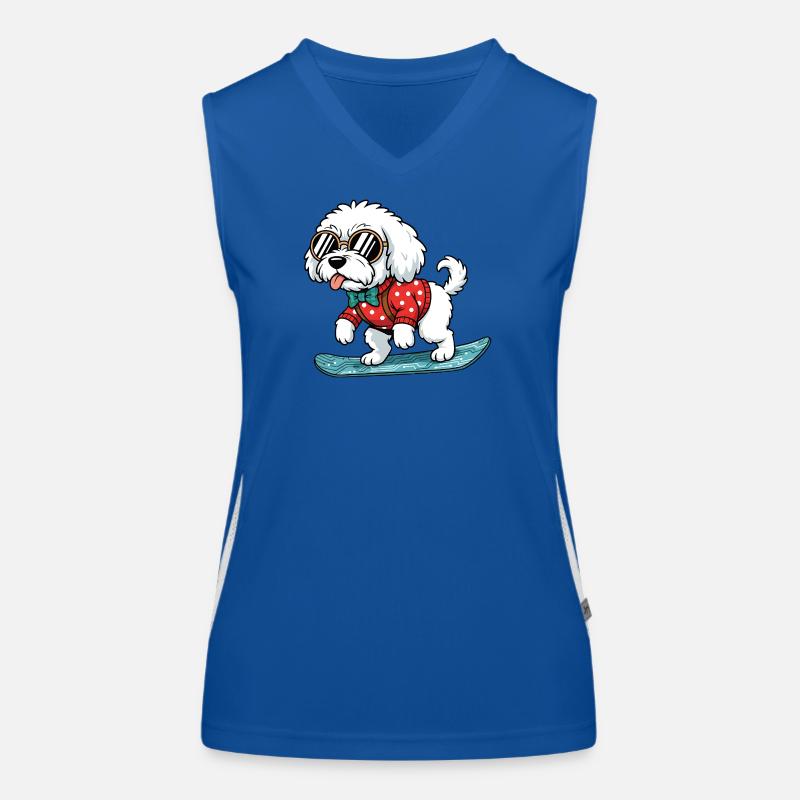 Snowboard Weißer Hund Sonnenbrille Pullover Débardeur respirant contrasté Femme