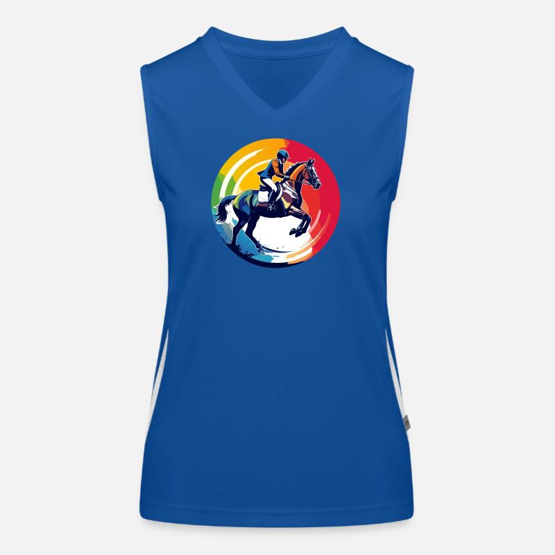 Regenbogen Springpferd Pferd Springreiten Motiv Funktionelles Kontrast-Tank Top für Frauen