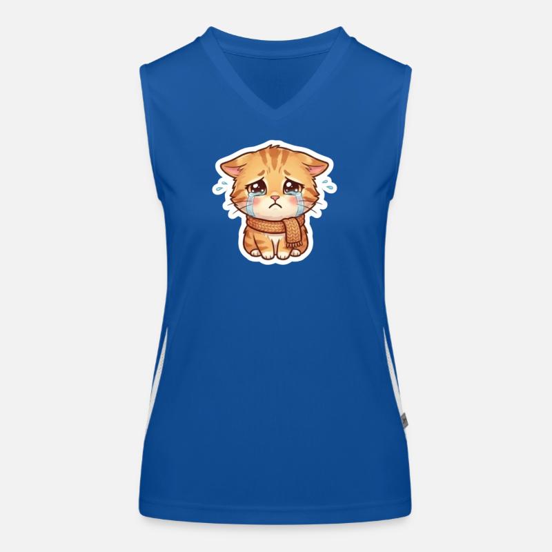 Crying Kitten with Scarf - Women's Functional Contrast Tank Top - royal/white
