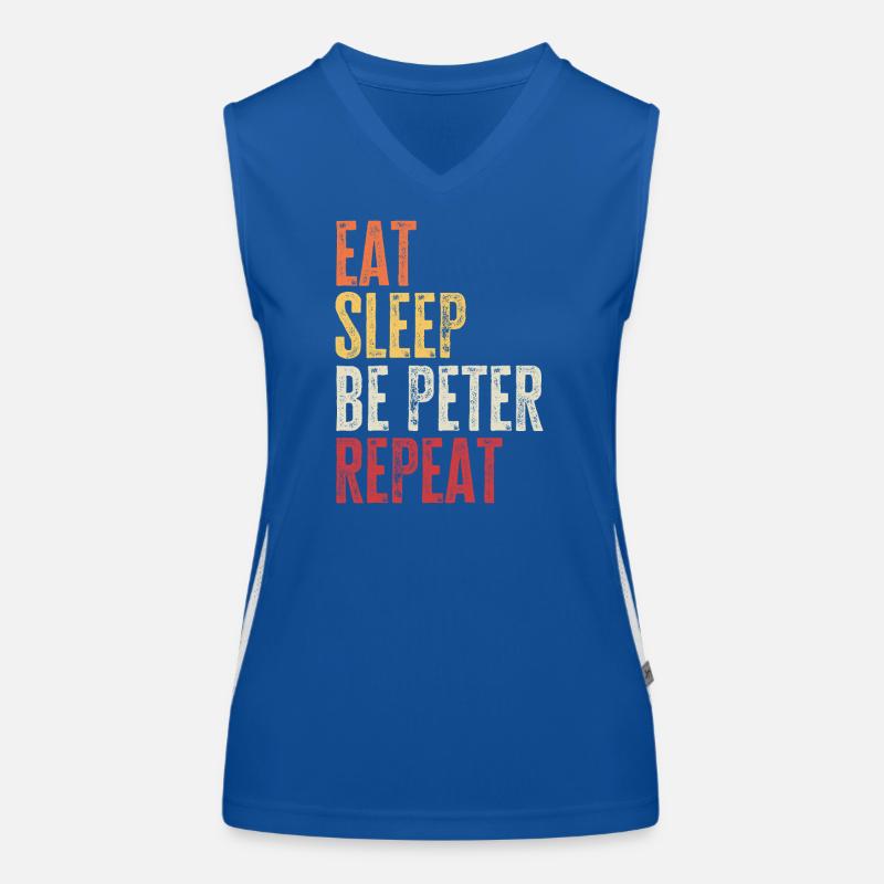 Iss, schlaf Sei Peter, wiederhole Retro-Name Funktionelles Kontrast-Tank Top für Frauen