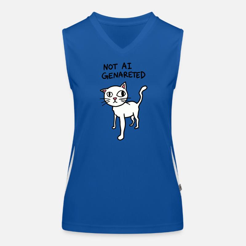 Not AI Generated - Weird Cat Meme - AI satire - Women's Functional Contrast Tank Top - royal/white