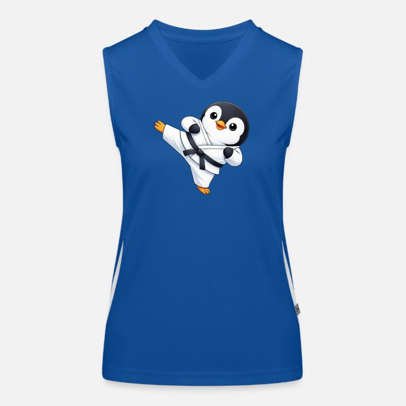 Dessin animé de Karate Penguin Fighter Mignon Débardeur respirant contrasté Femme
