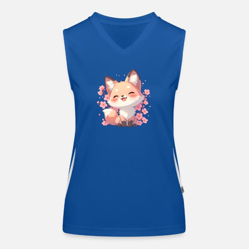 Kawaii Fox Sakura - Japan Style Chibi Design Women's Functional Contrast Tank Top