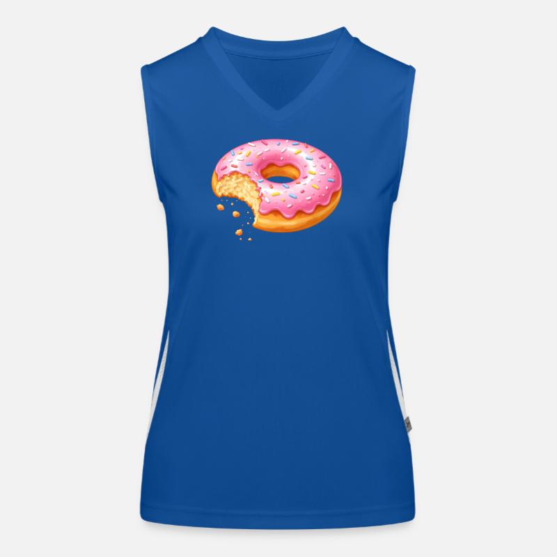 Donut avec morsure – Conception de dessert sucré Débardeur respirant contrasté Femme