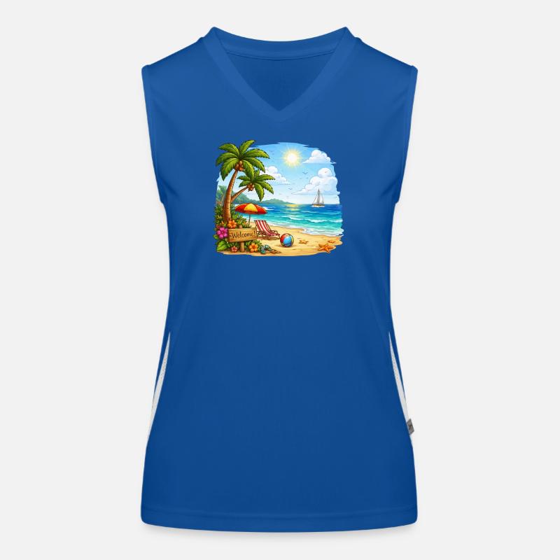Willkommen am Tropenstrand Funktionelles Kontrast-Tank Top für Frauen