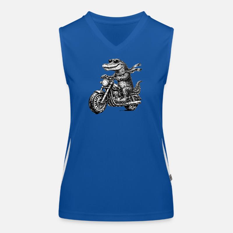 Crocodile rocker on motorcycle Women's Functional Contrast Tank Top