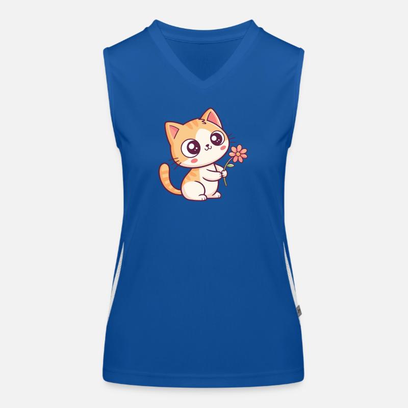 Chaton Kawaii et Fleur Débardeur respirant contrasté Femme