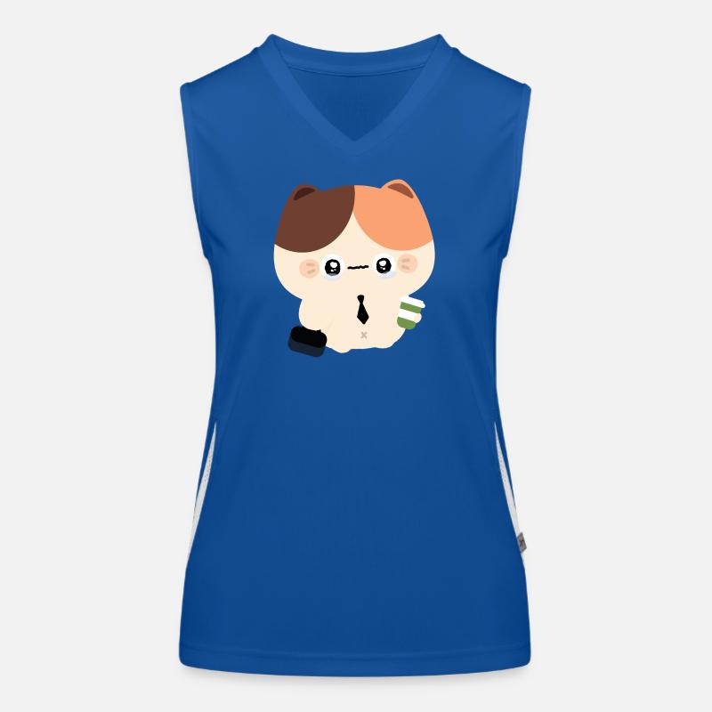 Kawaii Crying Cat with Coffee Women's Functional Contrast Tank Top