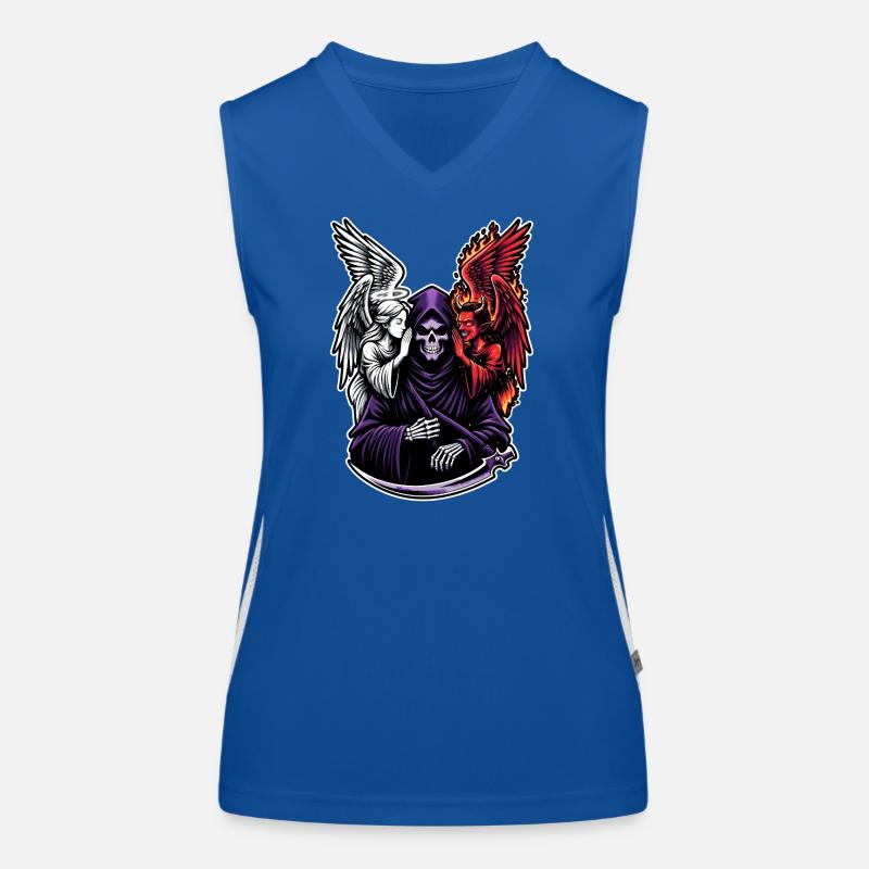 Sensenmann mit Engel und Dämon Funktionelles Kontrast-Tank Top für Frauen