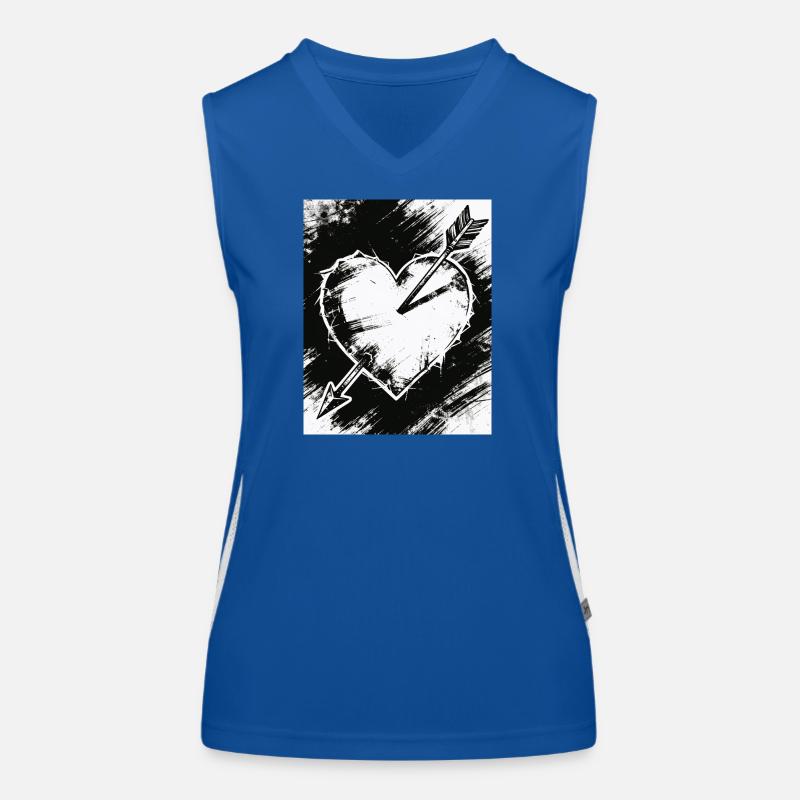 Black and white heart with arrow Women's Functional Contrast Tank Top