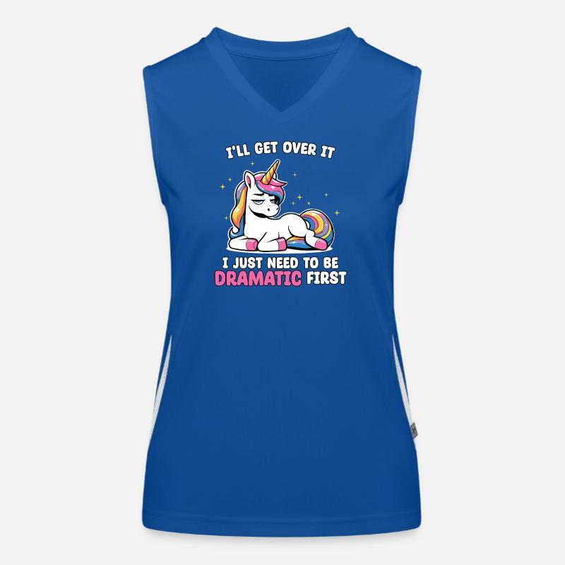 Dramatic First: Unicorn Humor Women's Functional Contrast Tank Top