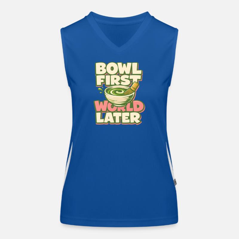 First matcha, then world | Tea Humor Women's Functional Contrast Tank Top