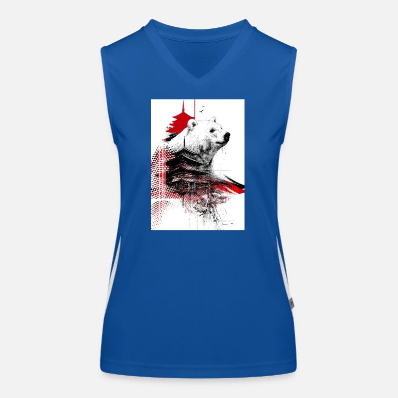 Ours et Pagodes en Gravure Rouge Débardeur respirant contrasté Femme