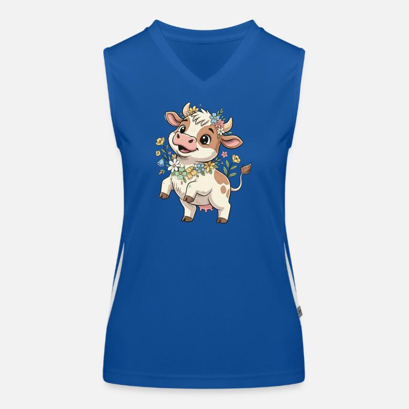 Kuh mit Blumenkranz Funktionelles Kontrast-Tank Top für Frauen