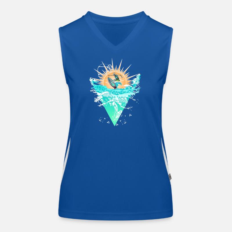 Sun circle surfers on the wave - Women's Functional Contrast Tank Top - royal/white