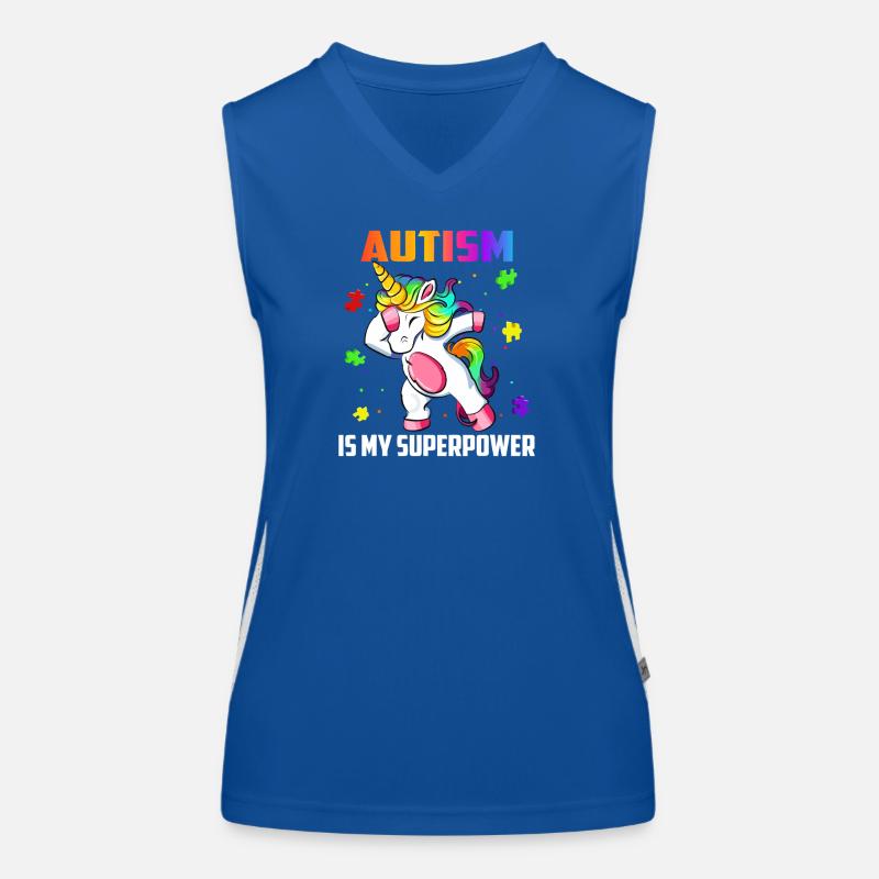 Autismus ist meine Superkraft Einhorn Dab Funktionelles Kontrast-Tank Top für Frauen