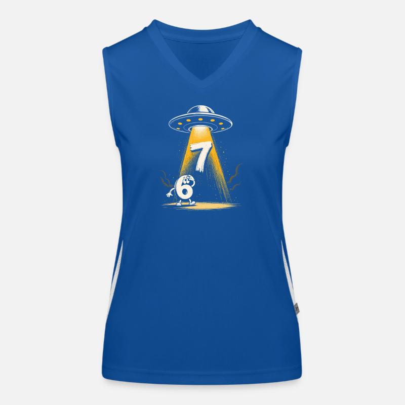 UFO Light Beam Over Number 6 7 Meme Women's Functional Contrast Tank Top