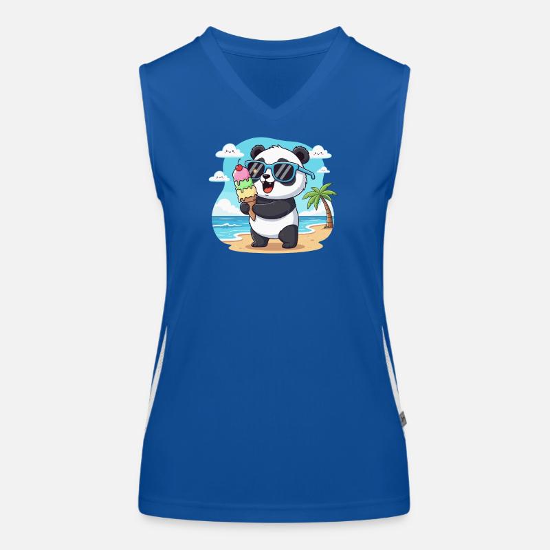 Panda am Strand mit Eiscreme Funktionelles Kontrast-Tank Top für Frauen