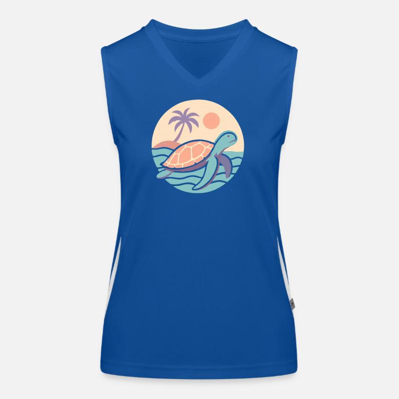 Retro Schildkröte am Strand  Funktionelles Kontrast-Tank Top für Frauen