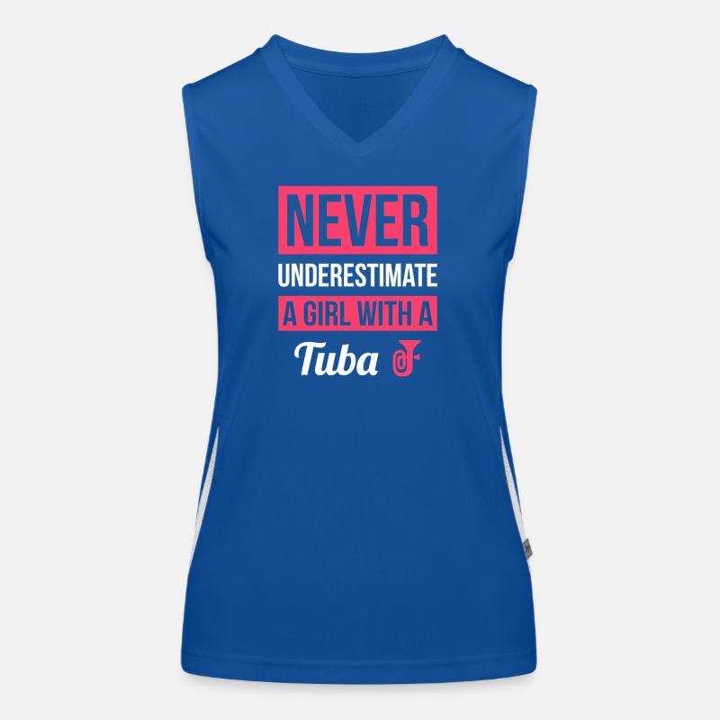 Unterschätze niemals ein Mädchen mit Tuba Funktionelles Kontrast-Tank Top für Frauen