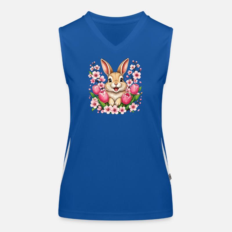 Frühlingshase mit Blumenpracht Funktionelles Kontrast-Tank Top für Frauen