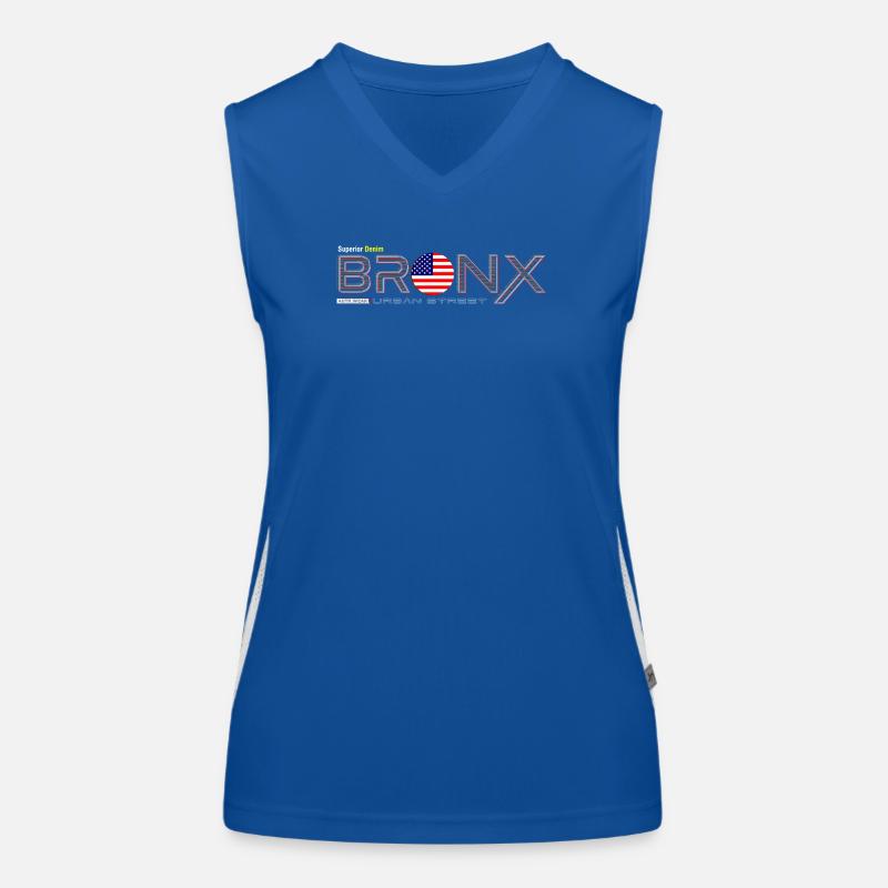 Bronzenes Stadtsymbol mit amerikanischer Flagge Funktionelles Kontrast-Tank Top für Frauen