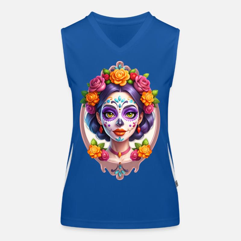 Mexican Dia de Muertos Sugar skull Women's Functional Contrast Tank Top